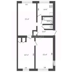 3-к квартира, вторичка, 72м2, 1/1 этаж
