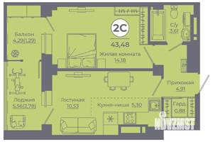 2-к квартира, вторичка, 43м2, 24/24 этаж