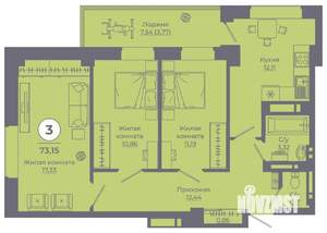 3-к квартира, вторичка, 73м2, 23/24 этаж