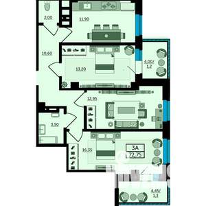 3-к квартира, вторичка, 74м2, 23/25 этаж