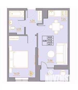 2-к квартира, вторичка, 46м2, 14/22 этаж