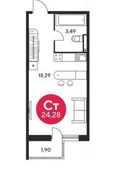 Студия квартира, вторичка, 24м2, 24/25 этаж