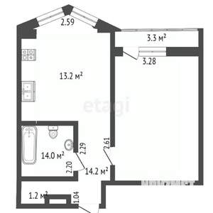1-к квартира, вторичка, 45м2, 13/17 этаж