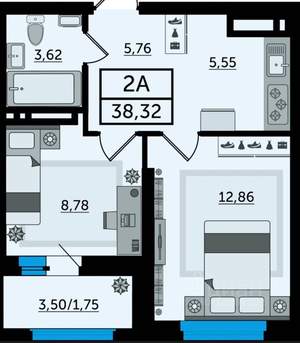 2-к квартира, вторичка, 40м2, 10/22 этаж