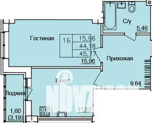 1-к квартира, строящийся дом, 46м2, 6/24 этаж