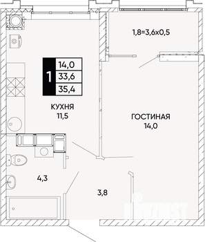 1-к квартира, вторичка, 35м2, 12/22 этаж
