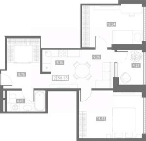 2-к квартира, вторичка, 57м2, 9/24 этаж