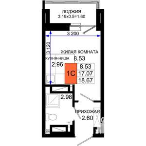 1-к квартира, строящийся дом, 19м2, 25/25 этаж