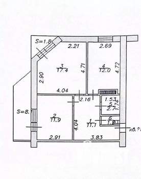 2-к квартира, вторичка, 56м2, 8/17 этаж