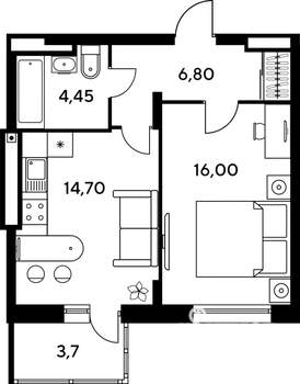 2-к квартира, строящийся дом, 46м2, 3/9 этаж