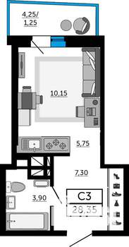 Студия квартира, вторичка, 28м2, 5/19 этаж