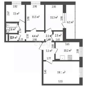 4-к квартира, вторичка, 83м2, 8/10 этаж