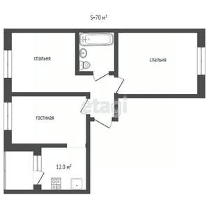 3-к квартира, вторичка, 70м2, 3/4 этаж