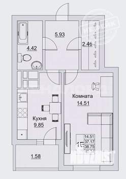 1-к квартира, вторичка, 40м2, 3/25 этаж