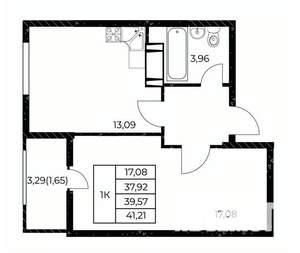 1-к квартира, строящийся дом, 41м2, 7/25 этаж