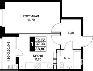 1-к квартира, вторичка, 39м2, 9/20 этаж