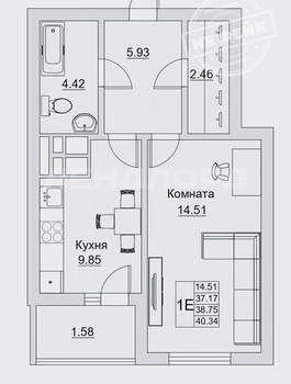 1-к квартира, вторичка, 40м2, 3/25 этаж