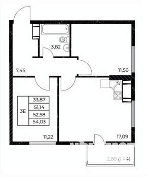 2-к квартира, вторичка, 54м2, 5/25 этаж