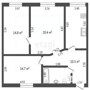 3-к квартира, вторичка, 65м2, 2/3 этаж