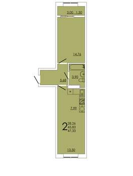 2-к квартира, вторичка, 47м2, 6/24 этаж