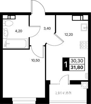 1-к квартира, вторичка, 32м2, 9/12 этаж