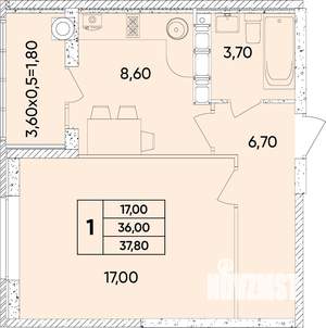 1-к квартира, вторичка, 38м2, 8/12 этаж