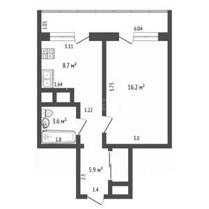 1-к квартира, вторичка, 37м2, 8/26 этаж