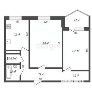 2-к квартира, вторичка, 50м2, 7/10 этаж