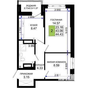 2-к квартира, вторичка, 44м2, 2/25 этаж