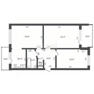 3-к квартира, вторичка, 56м2, 4/5 этаж