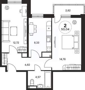 2-к квартира, вторичка, 50м2, 18/25 этаж