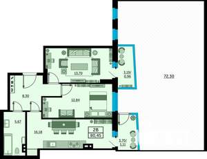 2-к квартира, вторичка, 80м2, 3/12 этаж