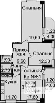3-к квартира, вторичка, 84м2, 7/10 этаж
