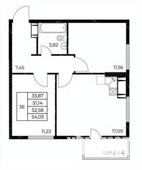 2-к квартира, вторичка, 54м2, 17/25 этаж