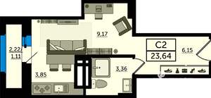 Студия квартира, вторичка, 24м2, 22/23 этаж