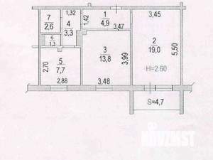 2-к квартира, вторичка, 55м2, 7/10 этаж