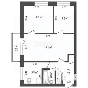 3-к квартира, вторичка, 49м2, 2/5 этаж