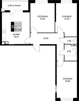 3-к квартира, вторичка, 83м2, 4/20 этаж