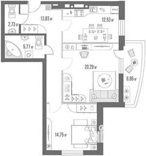 2-к квартира, вторичка, 75м2, 21/23 этаж