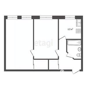 2-к квартира, вторичка, 55м2, 1/4 этаж