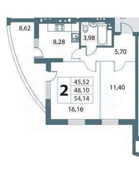 2-к квартира, вторичка, 55м2, 18/23 этаж
