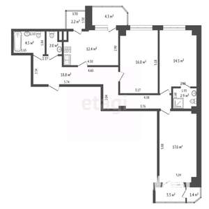 3-к квартира, вторичка, 94м2, 16/19 этаж