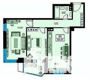 2-к квартира, вторичка, 58м2, 6/24 этаж