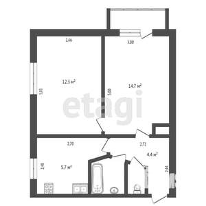 2-к квартира, вторичка, 42м2, 2/5 этаж