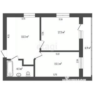 2-к квартира, вторичка, 53м2, 6/14 этаж