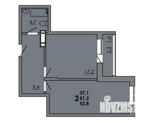 2-к квартира, вторичка, 53м2, 3/16 этаж