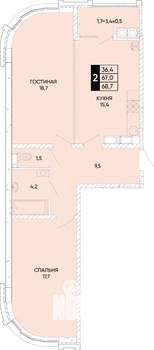 2-к квартира, вторичка, 69м2, 24/24 этаж