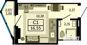 Студия квартира, сданный дом, 17м2, 21/25 этаж