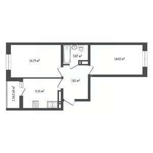 2-к квартира, вторичка, 52м2, 1/22 этаж