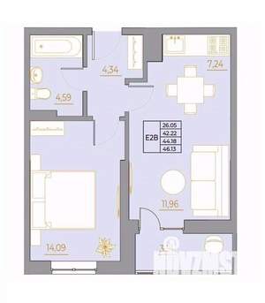 2-к квартира, вторичка, 46м2, 19/22 этаж